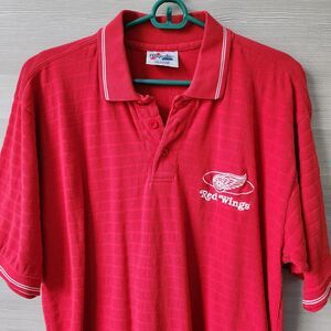 Majestic NHL Vtg Detroit Mens Red Wings Polo Shirt Sz M 100% Cotton Short Sleeve